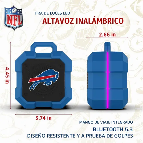 Vista 3 de SOAR NFL Shockbox - Altavoz Bluetooth inalámbrico LED, resistente al agua, IPX4, 5.0 Bluetooth con más de 5 horas de tiempo de reproducción, pequeño