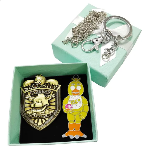 Vista 4 de FNAF - Insignia de seguridad de metal, collar con colgante de Freddy Fazbear, Chica, Bonnie, Freddy Cosplay, alfileres e insignias de seguridad