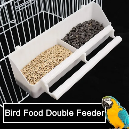 Vista 2 de Comedero para pájaros, dispensador de agua de semillas de plástico para loros, cacatúas, palomas, gorriones con 2 cucharas para pájaros Seed Water