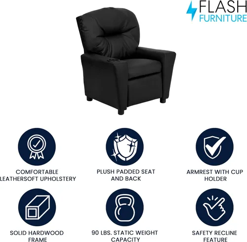 Vista 3 de Flash Furniture Chandler LeatherSoft - Silla reclinable para niños con portavasos y reclinable de seguridad, silla reclinable contemporánea