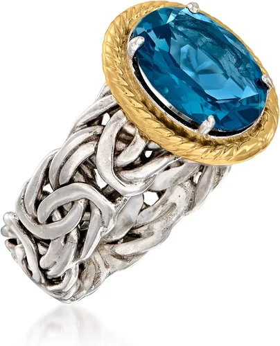 Vista 3 de Ross-Simons 4.10 Carat London Blue Topaz Byzantine Ring in 14kt Yellow Gold and Sterling Silver