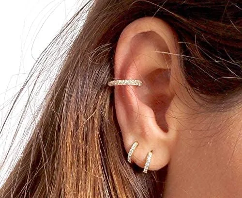 Vista 4 de Alexcraft - Juego de 3 pares de aretes de aro pequeños de oro de 14 quilates, hipoalergénicos, ligeros, para mujeres y niñas