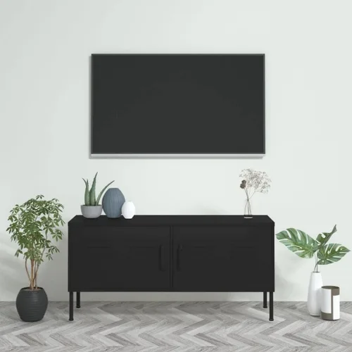Vista 22 de Armario de almacenamiento de metal para TV con 2 puertas y un estante en el interior, aparador de almacenamiento, soporte de TV, consola multimedia