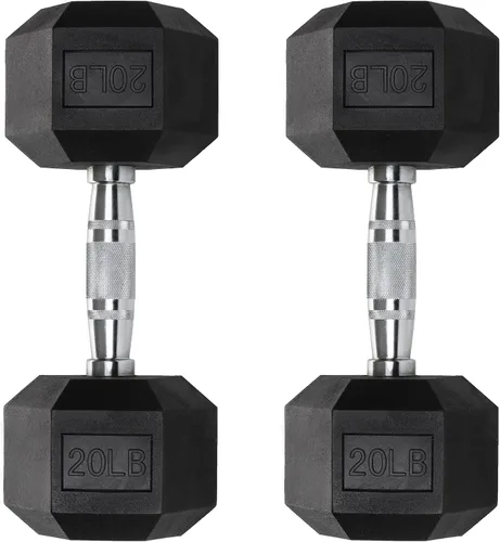 Vista 9 de Mancuernas hexagonales – Pesas recubiertas de PVC resistente, asas moleteadas cromadas – Entrenamiento, ejercicio, levantamiento