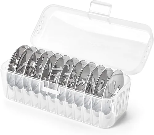 Vista 12 de OXO Good Grips Juego de Prensa para Galletas de 14 Piezas, Prensa para Galletas con 12 Discos de Acero Inoxidable y Estuche de Almacenamiento