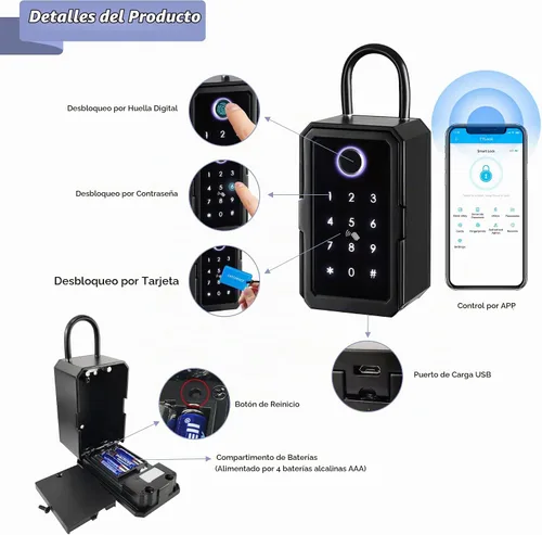 Vista 2 de CATCHFACE - Cerradura de caja inteligente, caja de bloqueo de llave inalámbrica con aplicación y compartir ekey Bluetooth llave cerradura cerradura