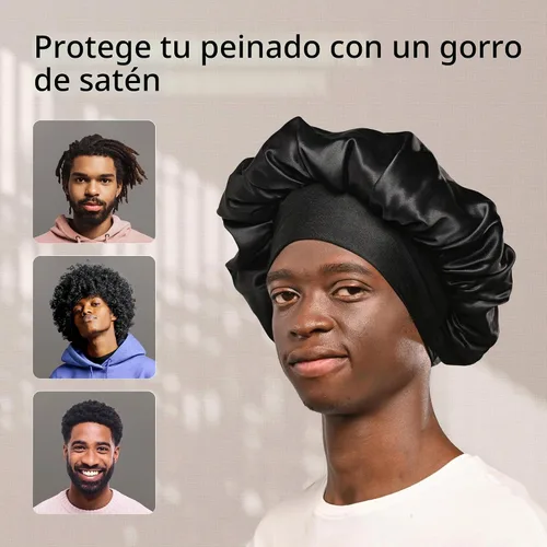 Vista 7 de Niagara Satin Bonnet Men - Bonnet for Sleeping Men - Reversible Night Cap - Mens Bonnet for Curly Hair Negro