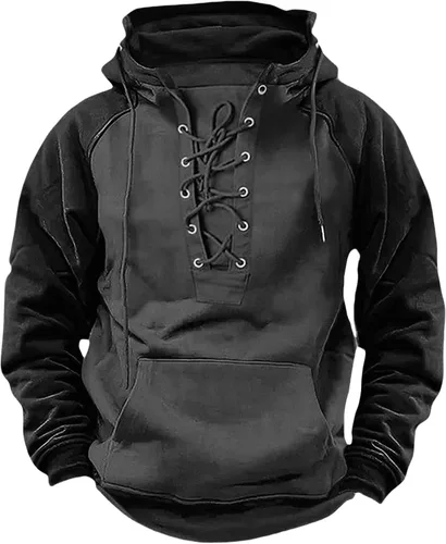 Vista 11 de Sudaderas tácticas para hombre, con cordones, con capucha, manga larga, estilo cargo, entrenamiento, al aire libre, con bolsillo