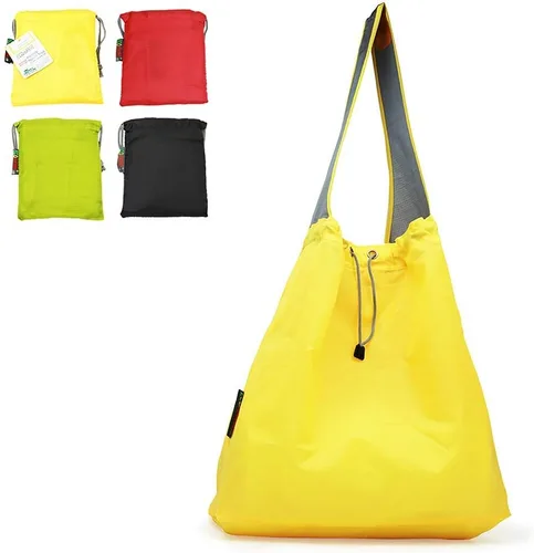 Vista 14 de Paquete de 4 bolsas de compras plegables de nailon Ripstop reutilizables con bolsa y bolsillo interior, cordón