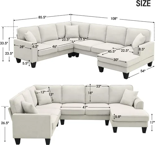 Vista 70 de Quarte Sofá seccional en forma de U, sofá modular con dos asientos individuales, dos sillas, combinación de bricolaje, tela de hilo en bucle Beige/5