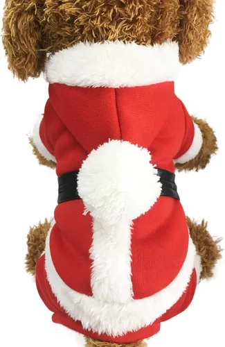 Vista 4 de Disfraces de Navidad para mascotas, ropa de perro de Papá Noel para perros pequeños, abrigos de otoño e invierno, sudaderas con capucha