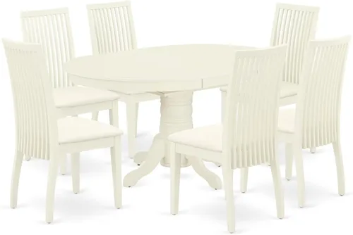Vista 13 de East West Furniture AVIP5-BMK-W - Juego de mesa y sillas de cocina de 5 piezas, incluye una mesa de comedor ovalada con hoja de mariposa y 4 sillas