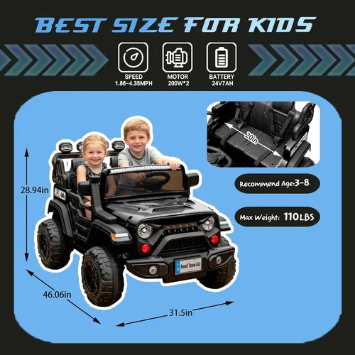 Vista 3 de Juguetes de paseo de 24 V para niños grandes, autos de 2 plazas con control remoto, motor de 400 W, camión con asiento de 20 pulgadas de ancho, 3