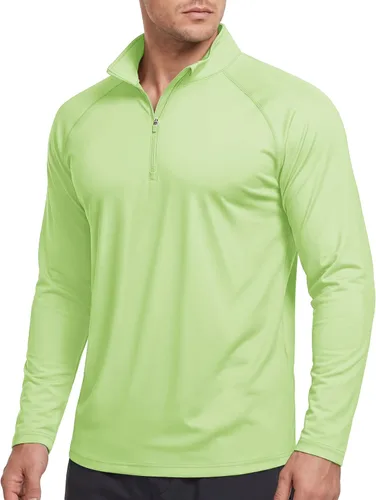 Vista 17 de CRYSULLY Camiseta de manga larga con cremallera de 1/4 para hombre, con protección solar, pullover UPF 50+, rash guard para correr, camiseta ligera