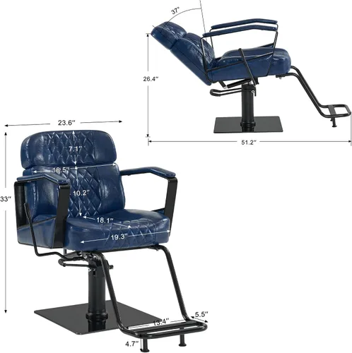 Vista 2 de BarberPub Silla clásica de peluquería, bomba hidráulica de 440 libras, silla reclinable manual para estilista, hogar y salón de belleza, barbería