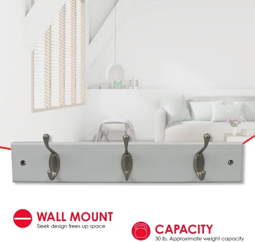 Vista 4 de Home Basics Estante colgante de pared blanco con 3 ganchos dobles para entrada elegante y espacios de vida organizados