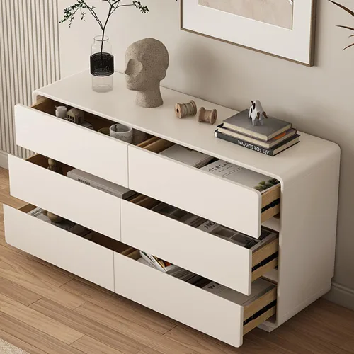 Vista 8 de LITFAD Mesita de noche moderna de estilo simple con 4 cajones de madera para dormitorio, armario de almacenamiento multifuncional para dormitorio