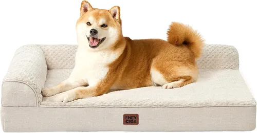 Vista 60 de EHEYCIGA - Cama ortopédica para perros de tamaño mediano, cama de espuma viscoelástica para perros, color beige Small Dog Sofa with Washable