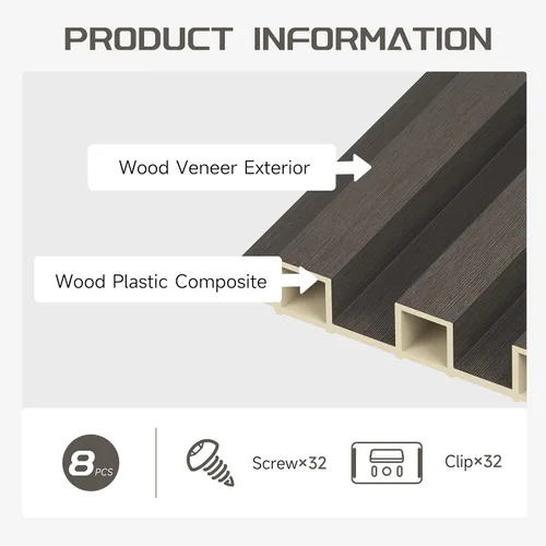 Vista 3 de Paneles de listones de pared WPC, paquete de 8, 95 x 6 pulgadas, listones de acento de madera para paredes y techos, paneles acústicos