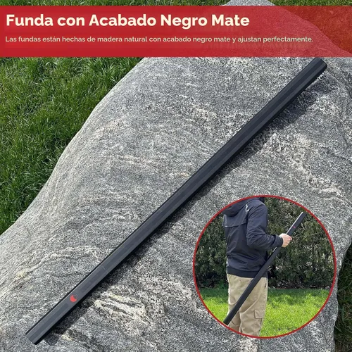 Vista 6 de MedievalDepot Sasuke Kusanagi Espada Negra – Total 40" – Hoja de acero completa con acabado mate, funda y mango de madera – Exhibición inspirada