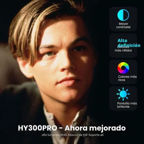 Vista 5 de Mini proyector con WiFi y Bluetooth, proyector portátil con 4k 1080P, altavoz base de sonido de 5 W, 170 ANSI, rotación de 210°, Keystone vertical