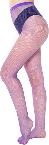 Vista 5 de Jamieya Women's Mesh Tights with Confident Glittering Rhinestone Mesh Sockings