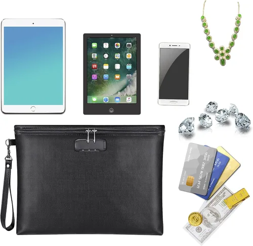 Vista 4 de Bolsa de documentos ignífuga con cerradura, 14.3 x 10.2 pulgadas, bolsa de dinero ignífuga e impermeable con cierre de cremallera, bolsa