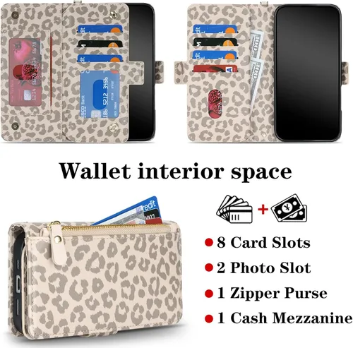 Vista 2 de Funda para iPhone 13 Pro Max/12 Pro Max con correa, leopardo beige Beige (Beige Leopard)