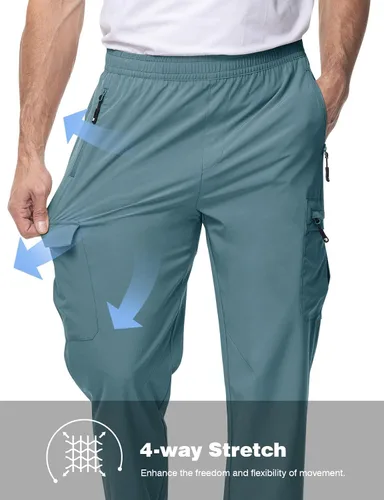Vista 4 de Rdruko Pantalones de senderismo para hombre, ligeros, impermeables, de secado rápido, elásticos, con 5 bolsillos, cintura elástica