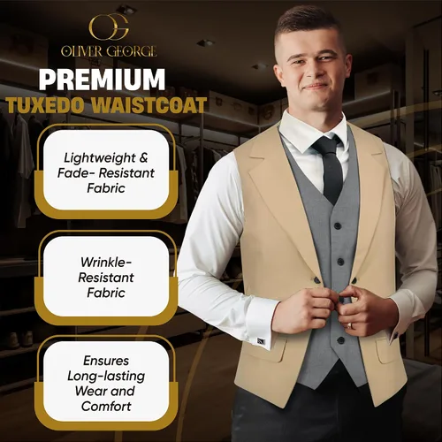 Vista 34 de Oliver George Chaleco formal de esmoquin en capas para hombre, chaleco de traje de negocios
