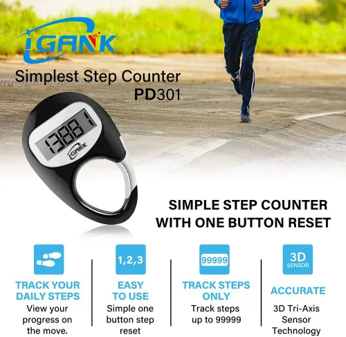 Vista 2 de Podómetro simple para caminar, contador de pasos 3D para hombres, mujeres y niños