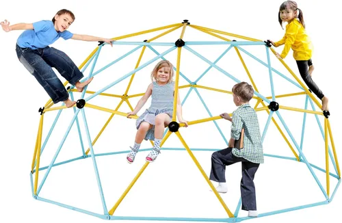 Vista 9 de VEVOR Cúpula de escalada, gimnasio de jungla de 6 pies para niños de 3 a 9 años, centro de juegos geométrico para escalar con soporte de 600LBS