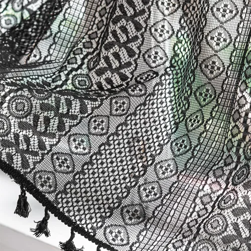Vista 4 de Deeprove - Cenefa de cortina bohemia negra de 18 pulgadas de largo para cocina y cafetería, cortina corta bohemia de encaje transparente de crochet