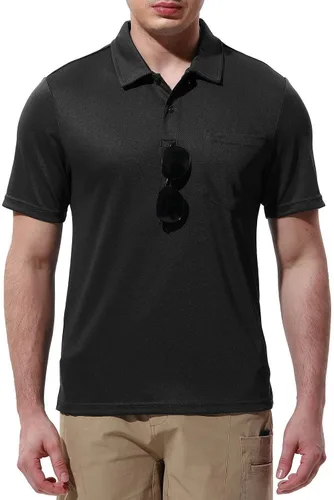 Vista 2 de Rdruko Camisas polo para hombre de manga corta, secado rápido, para golf y deportes al aire libre con bolsillo 01 Negro