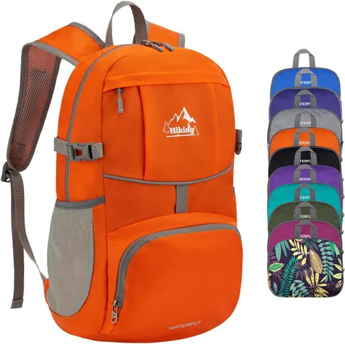 Vista 14 de WATERFLY Mochila de senderismo plegable: mochila de día de 25L ultra ligera para mujer y hombre - pequeña mochila plegable compacta para deportes al