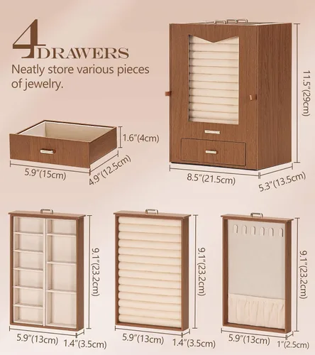 Vista 6 de Homde Organizador de joyas con ganchos transparentes para collares de ventana, regalo para mujeres, caja de joyería para collares, anillos, aretes