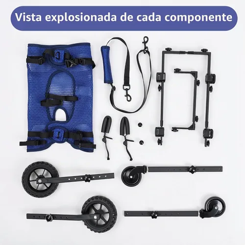 Vista 2 de ETIAL Carrito de silla de ruedas ajustable de 4 ruedas para perros discapacitados y mayores, arnés de elevación con 4 modos de uso, soporte