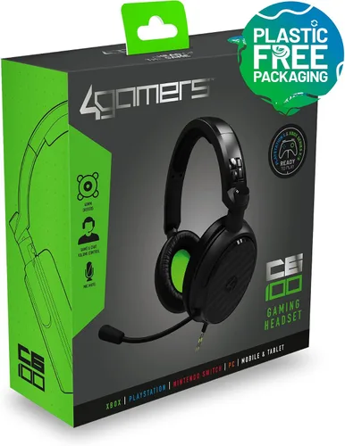Vista 7 de 4Gamers C6-100 Auriculares para juegos sobre la oreja negros y verdes compatibles con PS4PS5, Xbox, Switch, PC con micrófono flexible, conector