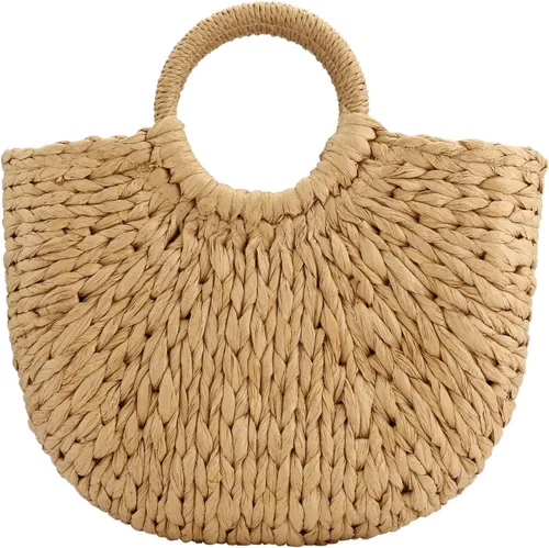 Vista 4 de Bolso de paja de las mujeres, tejido a mano de la rota del bolso de la manija del embrague del bolso retro de la playa