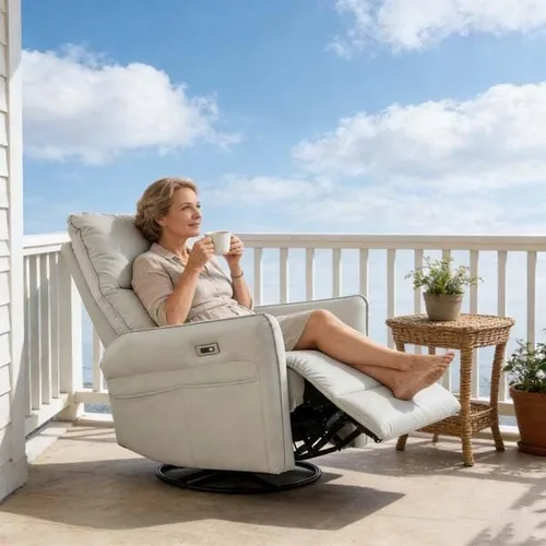 Vista 2 de Swivel Power Rocker Recliner, Electric Lounge Chair with USB Charging, PU Leather for Living Room(Light Gray)