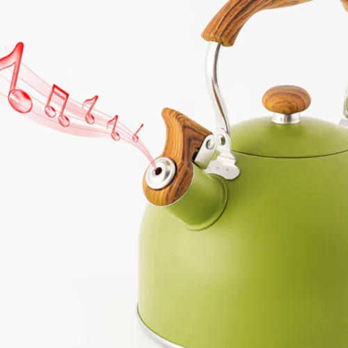Vista 5 de Hervidor de té silbante de 2.5 L, hervidor de té de acero inoxidable, hervidor automático de agua hirviendo con asa, tetera para leche, té, café