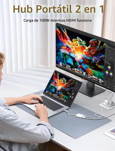 Vista 2 de JSAUX Adaptador USB C a AV digital, 2 en 1 USB C a HDMI 4K a 30Hz y carga de 100 W compatible con iPhone 17 Pro Max/Air/16 Pro Max/16/15 Pro Max/15