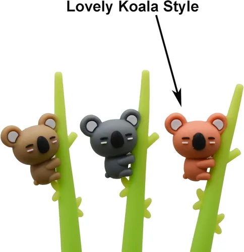 Vista 3 de Maydahui 9 bolígrafos de koala para escalar árboles, lindos bolígrafos de dibujos animados de animales de silicona suave tinta negra para fiestas