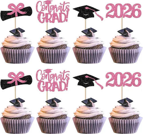 Vista 13 de Paquete de 24 adornos de graduación 3D 2024 para cupcakes 2024 con borlas doradas para fiestas temáticas de graduación 2024, suministros