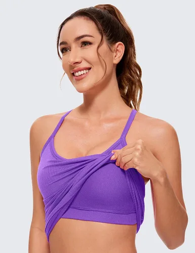 Vista 3 de CRZ YOGA - Camisetas deportivas para mujer, sin mangas, sin costuras, con espalda cruzada y brasier incorporado, camisetas para entrenamiento
