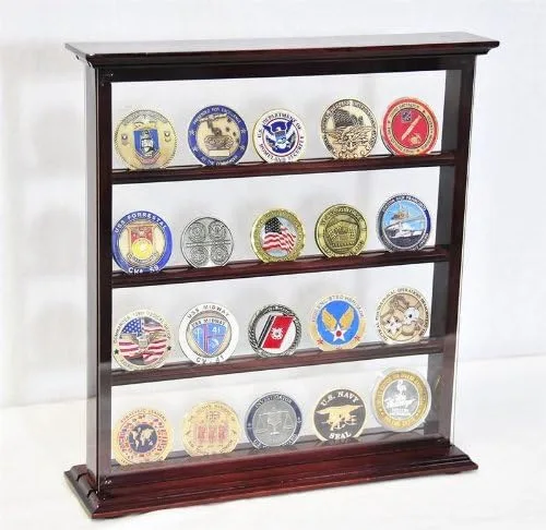 Vista 2 de sfDisplay.com,LLC. 4 Shelves Military Challenge Coin Curio Stand Rack w/UV Protection Viewing from Both Side Negro