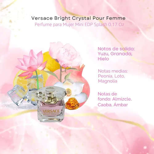 Vista 2 de Versace Bright Crystal Pour Femme Perfume para mujer, Mini EDP Splash 0.17 onzas