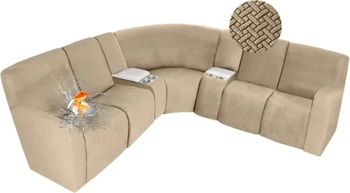 Vista 17 de ALIECOM Fundas 100% impermeables para sofá seccional reclinable, forma de L, elásticas, para esquina, funda para sofá seccional reclinable, lavable