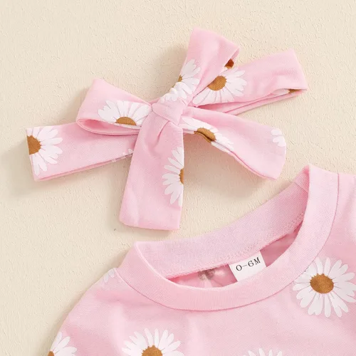 Vista 4 de Douhoow Conjunto de bebé niña con estampado de flores, sudadera con cordón y pantalones de otoño e invierno
