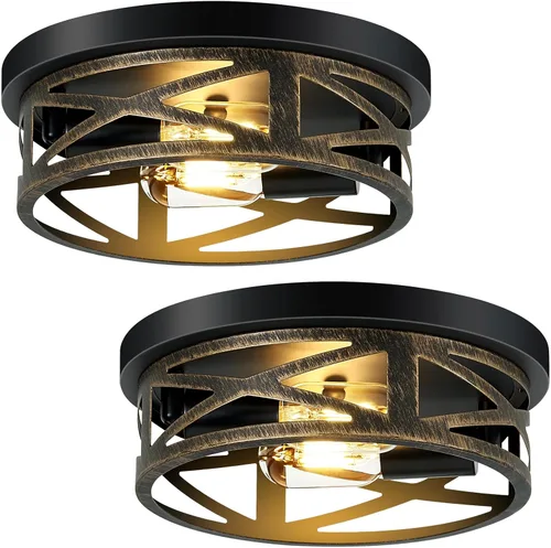 Vista 8 de SKEJAO Lámpara de techo de montaje empotrado, lámpara de techo vintage de metal negro de 2 luces, accesorios de iluminación retro rústicos